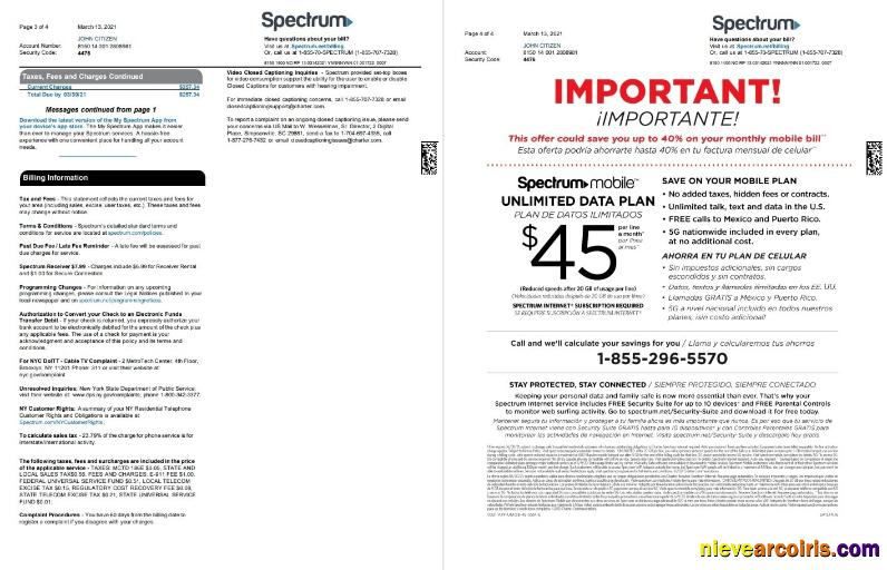USA Spectrum utility bill 4 pages 3 4